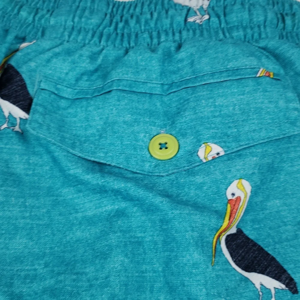 AD HOC Lined Swim Trunks Size XL in Blue-Bird Themed Side Pockets Drawstring